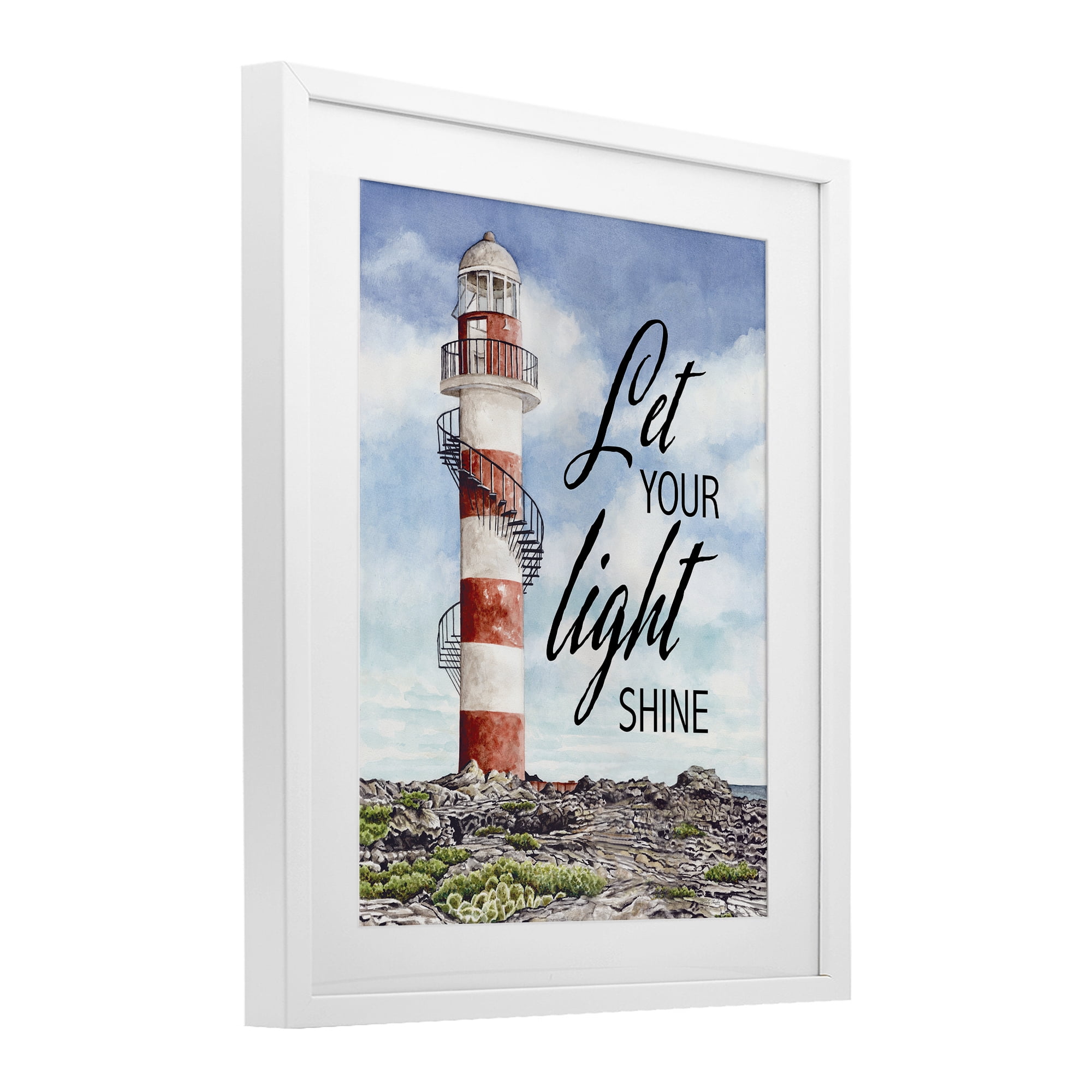 Stupell Industries Let Your Light Shine Beacon White Framed Print Under Glass, design by Cindy Jacobs