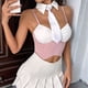 thumbnail image 5 of Conjunto de Dos Piezas A Rayas para Mujer, Que Incluye un Top de con Cuello Falso y una Minifalda Rosa S, 5 of 10