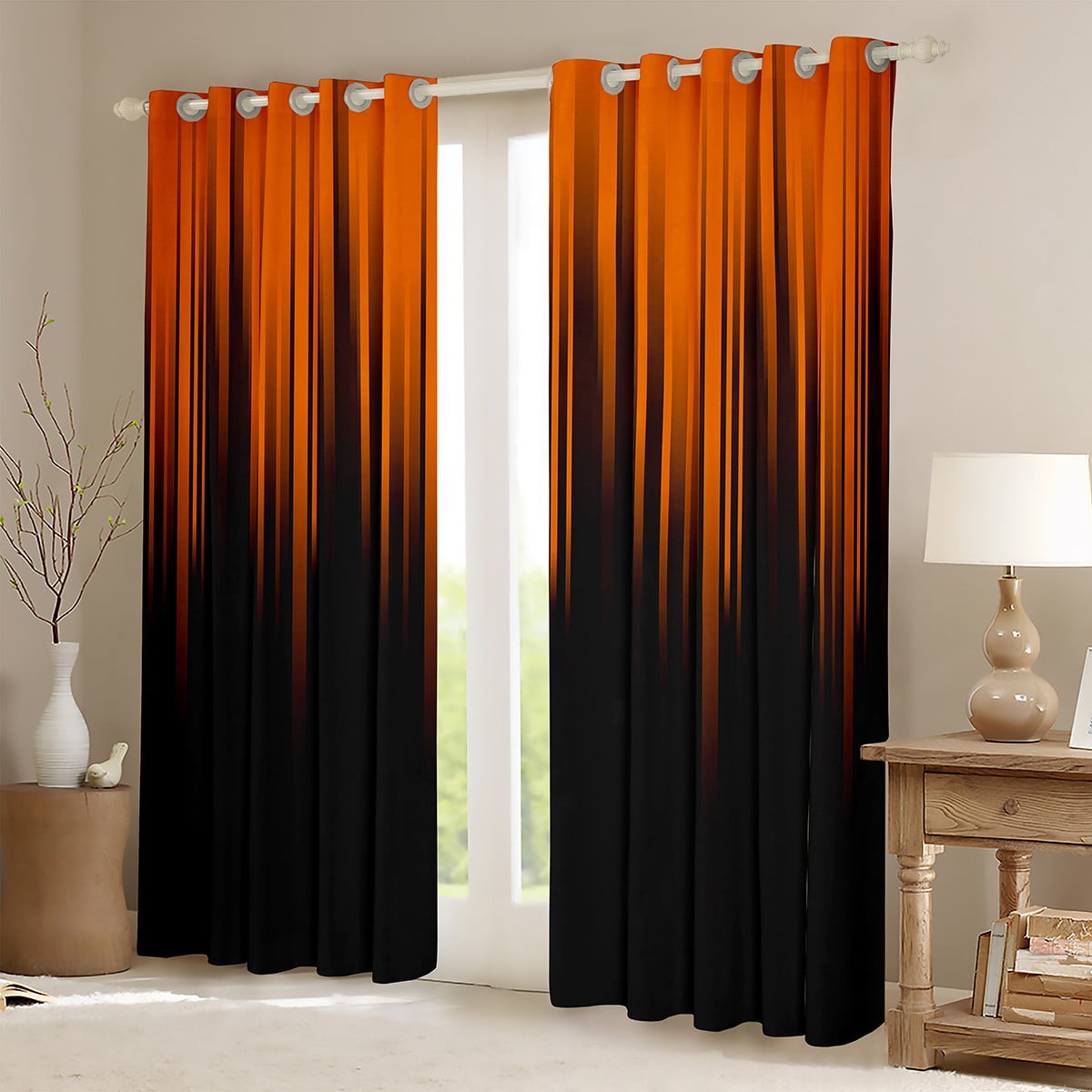 Orange Black Blackout Curtains Stripes Lines Abstract Gradient Curtains & Drapes,Vintage Ombre Art Striped Geometry Window Curtains,Modern Stripe Geometric Curtains 42"Wx84"L