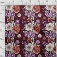 thumbnail image 2 of oneOone Viscose Chiffon Maroon Fabric Leaves|Lotus & Rose Floral Quilting Supplies Print Sewing Fabric By The Yard 42 Inch Wide, 2 of 4
