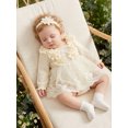 thumbnail image 6 of Cenuakty Baby Girl 2 Piece Outfit Adorable Flower Decor Long Sleeve Square Neck Tulle Romper Dress and Headband Set, 6 of 9