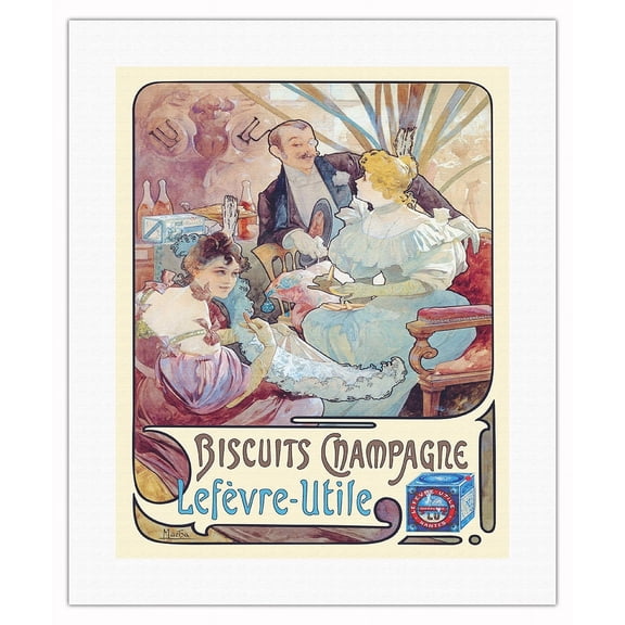 Lefèvre-Utile Biscuits Champagne - Vintage Advertising Poster by Alphonse Mucha c.1897 - Fine Art Rolled Canvas Print (Unframed) 16in x 20in