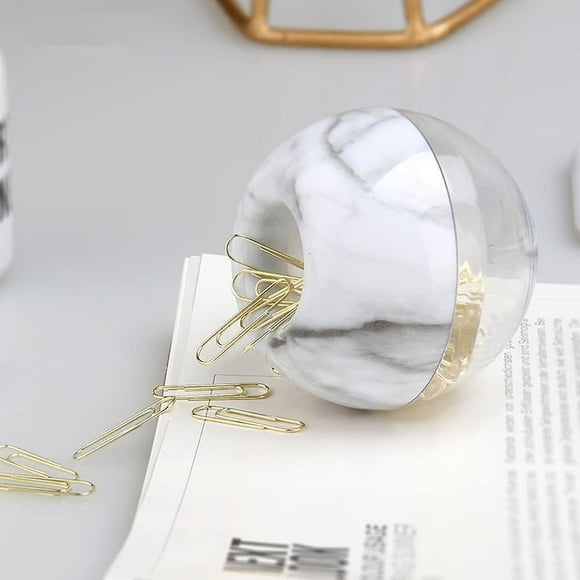 Gold Paper Clips In Elegant Magnetic Marble White Clip Holder, 28mm, 100 Clips Per Box