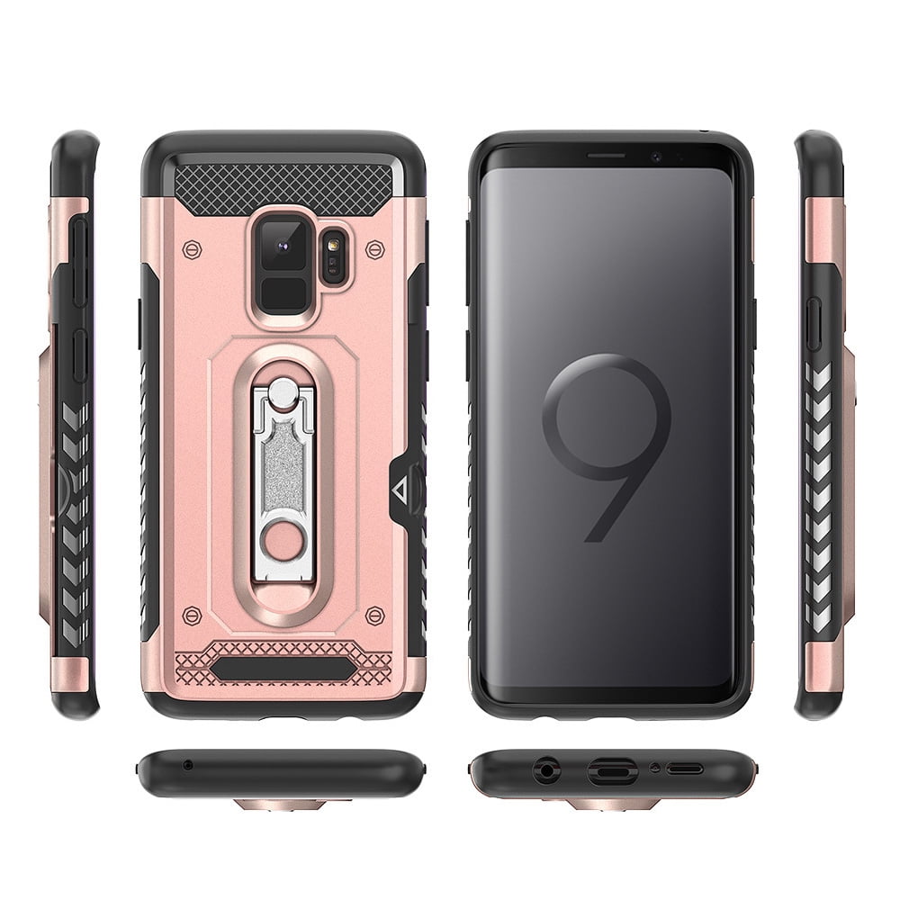 Perfect Fit Hybrid Case for Samsung Galaxy S9 Heavy Duty with Built-In Stand and Card Holder