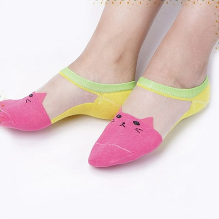 

Women Cat Pattern Crystal Silk Socks Ultrathin Transparent Low Cut Socks