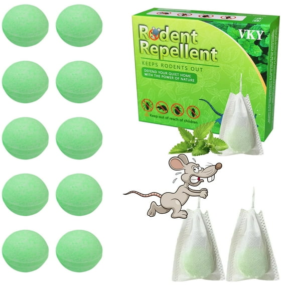 Mouse Rodent Repellent, 10 Pack Peppermint Oil Mouse Repellent Balls for Rats Mice Deterrent, Natural Mouse Traps for Indoor Outdoor Use, Keep Rodents Away from Garden and Home, Family & Pet Safe
