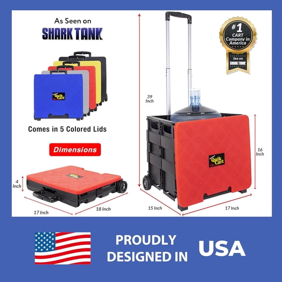 Quik Cart Collapsible Rolling Crate with 80 lbs Capacity, Heavy Duty Plastic Tote Basket for Teachers,  & Storage
