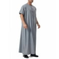 thumbnail image 6 of LMOIPLI Mens Muslim Thobe Short Sleeve Crewneck Long Gown Casual Lightweight Breathable Big and Tall Robe Ethnic Clothes Gray L, 6 of 9