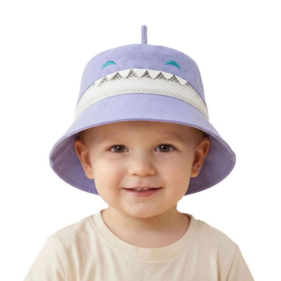 Bobifish Boys Girls Hat Outdoor Hiking Beach Cartoon Shark Applique Hats Breathable Mesh Adjustable Lightweight Bucket Sun Hats