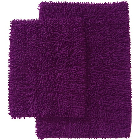 Chenille Shaggy Bath Mat 2-Piece Set, Plum