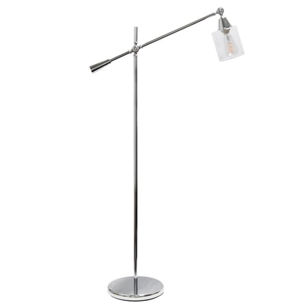 Elegant Designs Pivot Arm Floor Lamp with Glass Shade, Chrome