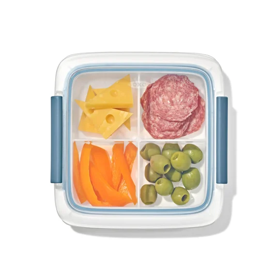 OXO Prep & Go 1.8-Cup Leakproof Slim Snack Container with Removable Divider, Food Storage Container for Snacks, Fruits and Meal Prep, Ocean Blue