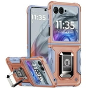 TJS for Motorola Razr 2025/2024 Phone Case, [Military Grade] Heavy Duty Magnetic Support Ring Kickstand Cover for Moto Razr 2024/2025 (Rose Gold)