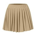 thumbnail image 4 of Aocisk Jupe Plissée Mini Unie pour Femmes, Coupe Trapèze, Taille Haute Évasée avec Fermeture Éclair, Jupe Courte Décontractée Extensible, Kaki, P, 4 of 4