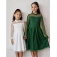 thumbnail image 5 of Oudiya Girls Mesh Puff Lantern Long Sleeve White Dress Mock Neck Formal Party A Line Short Tulle Dress, 5 of 6