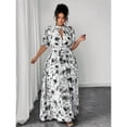 thumbnail image 6 of Black And White Plus Size Short Sleeve Floral Wrap Maxi Dress, Elegant Romantic Summer Gown, 6 of 7