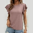 thumbnail image 2 of Women Fashion Solid Sleeve Round Neck Base Shirt Short Sleeve T Shirt Top, 2 of 2