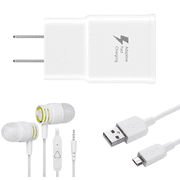 OEM EP-TA20JBEUGUS Inbox Replacement 15W Adaptive Fast Wall Charger for LG W10 Alpha Includes Fast Charging 6FT Micro USB Charging Cable, and 3.5mm Earphone with Mic – 3 Items Bundle - White