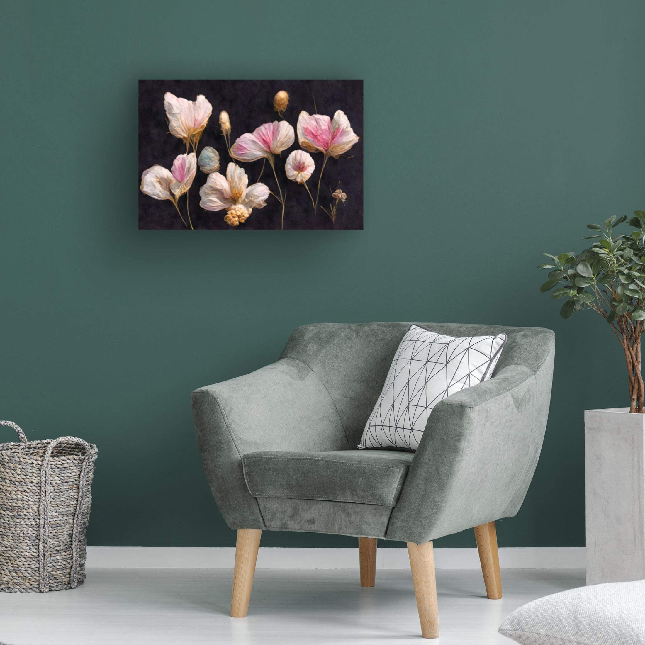 Canvas Wall Art - Treechild 'Gentle Pink Dry flowers' Wall Art for Living Room, Bedroom, or Office D?cor by Trademark Fine Art - 19 x 12 Inches