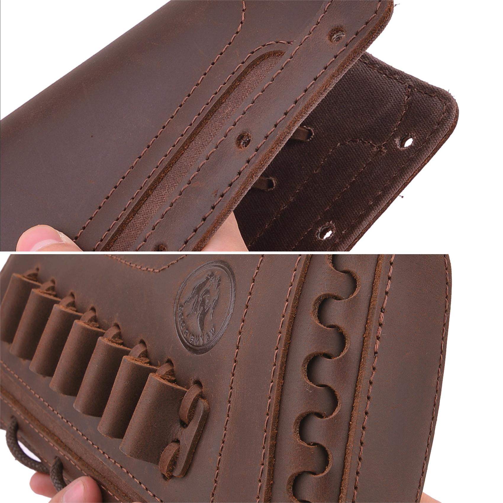 Padded Rifle Buttstock Leather Cover Sleeve with Rifle Ammo Holder for Left Handed .357 .30/30 .38