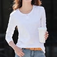 thumbnail image 4 of XPMWRP Women's Long Sleeve Shirts Casual Crew Neck Button Blouse Comfy Soft Loose Fit Solid Color Fashion Tee White M, 4 of 5