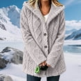 thumbnail image 4 of Women's Fuzzy Fleece Hooded Coat , Button Front Long Sleeve Loose Mid Length Loungewear Cardigan Winter Warm Jacket with Pockets Gray XL, 4 of 7