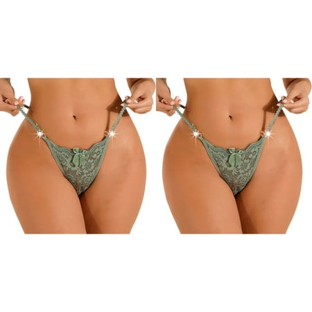 Wijhcboe 2 Pack Women Pussycat Panties Lace Sexy Panties Underwear Sweat Pads for Women Underwear String Thongs Lingerie Breathable Glow in The Dark Underwear Women Thong Traceless Panties Lace Pant
