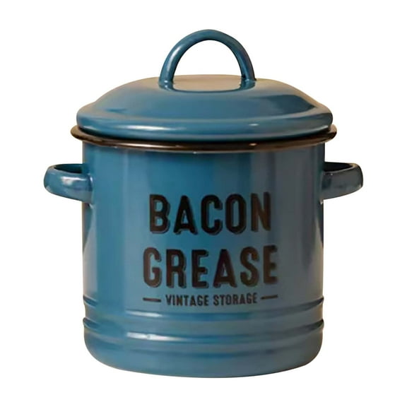 Summercome 42OZ Bacon Grease Container with Strainer - Large Enamel Grease Saver, Functional Farmhouse Stainless Steel Bacon Oil Keeper for Kitchen Storage, Dishwasher Safe - Blue