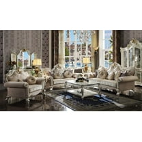 ACME Picardy Fabric Tufted Loveseat with5 Pillows in Antique Pearl