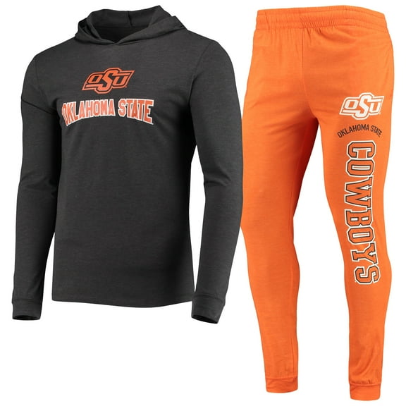 Men's Concepts Sport Orange/Heather Charcoal Oklahoma State Cowboys Meter Long Sleeve Hoodie Top & Jogger Pajama Set