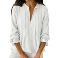 thumbnail image 2 of Endives Womens Cotton Linen Shirt Long Sleeve Shirt Button Down Shirts V Neck Pleated Casual Loose Blouses Roll Up Sleeve Shirt, 2 of 4