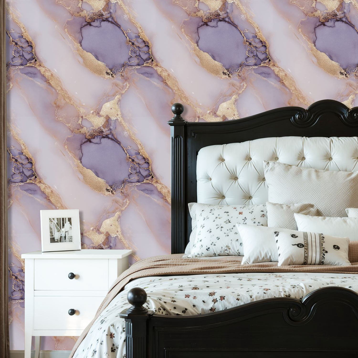 Peel and Stick Wallpaper Abstract Purple Gold Marble Fluid Swirls Wall Mural 23.6in x 9.8ft Self Adhesive Removable Wall Paper Renter Friendly Wallpaper for Nursery Bedroom Cabinets