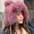 thumbnail image 2 of Generic Women'S Pom Pom Fleece-Lined Trapper Hat Women'S Pom Pom Fleece-Lined Aviator Hat Cute Pullover Hat With Wool Thickening Hairball Solid Color Wool Knit Ear Hat Men And Women Classic Knit Hat, 2 of 4