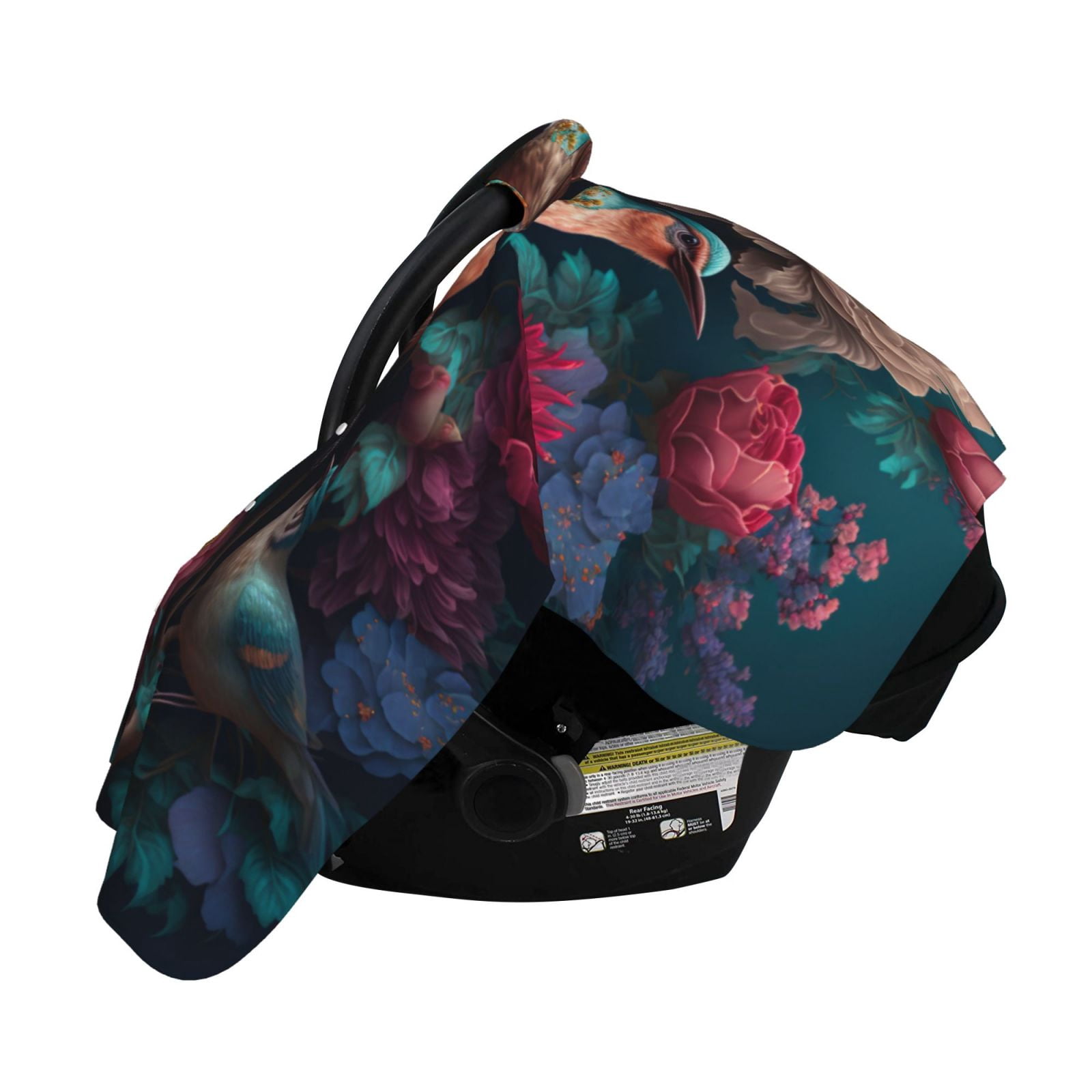 Naloa Colorful Rose Bird Baby Car Seat Cover, Breathable Baby Carrier Cover, Multiuse Baby Carrier Cover & Nursing Breastfeeding Cover