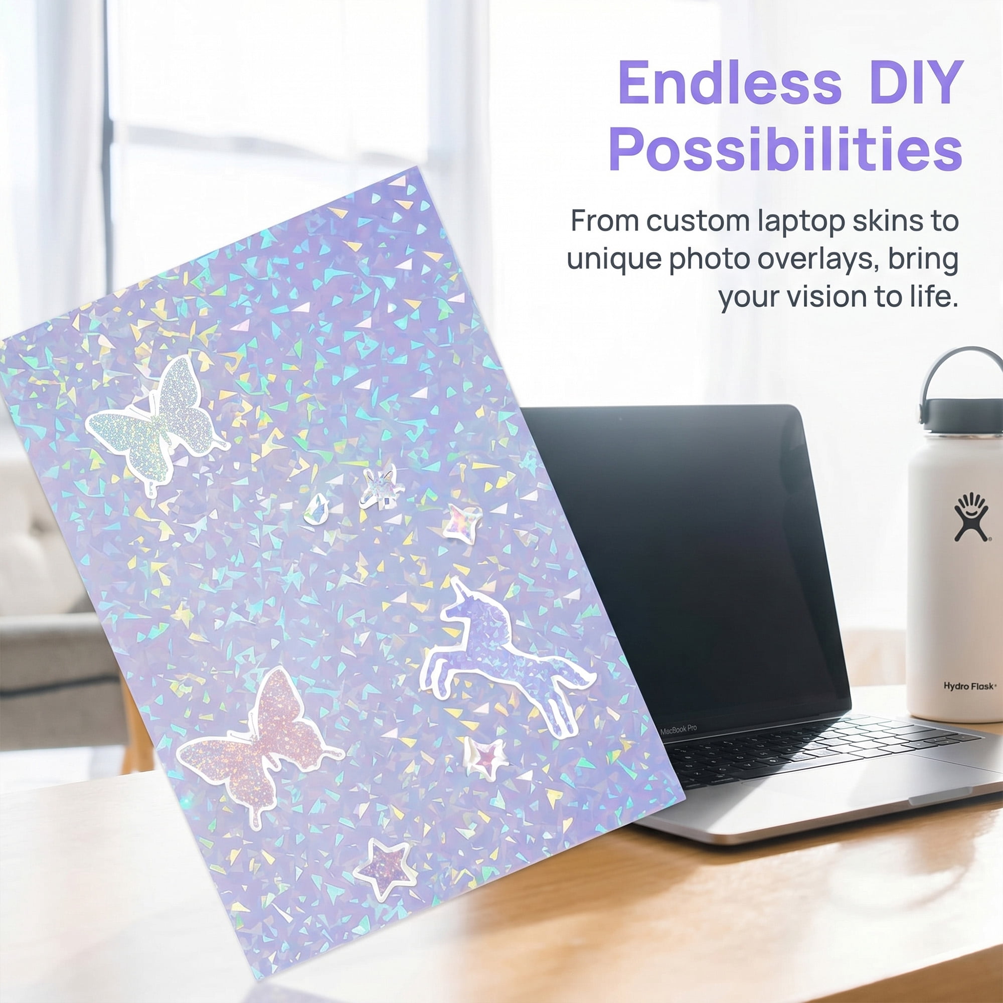 36 Pcs Holographic Laminate Sheets, Holographic Sticker Paper A4, 4 Patterns Star Dot Glass Crushed Clear