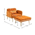thumbnail image 4 of Accent Chair with Ottoman, Modern Velvet Tufted Chaise Lounge Chair Armchair with Adjustable Back and Metal Legs, Comfy Upholstered Recliner Chair for Living Room, Bedroom, Office, Orange, 4 of 7