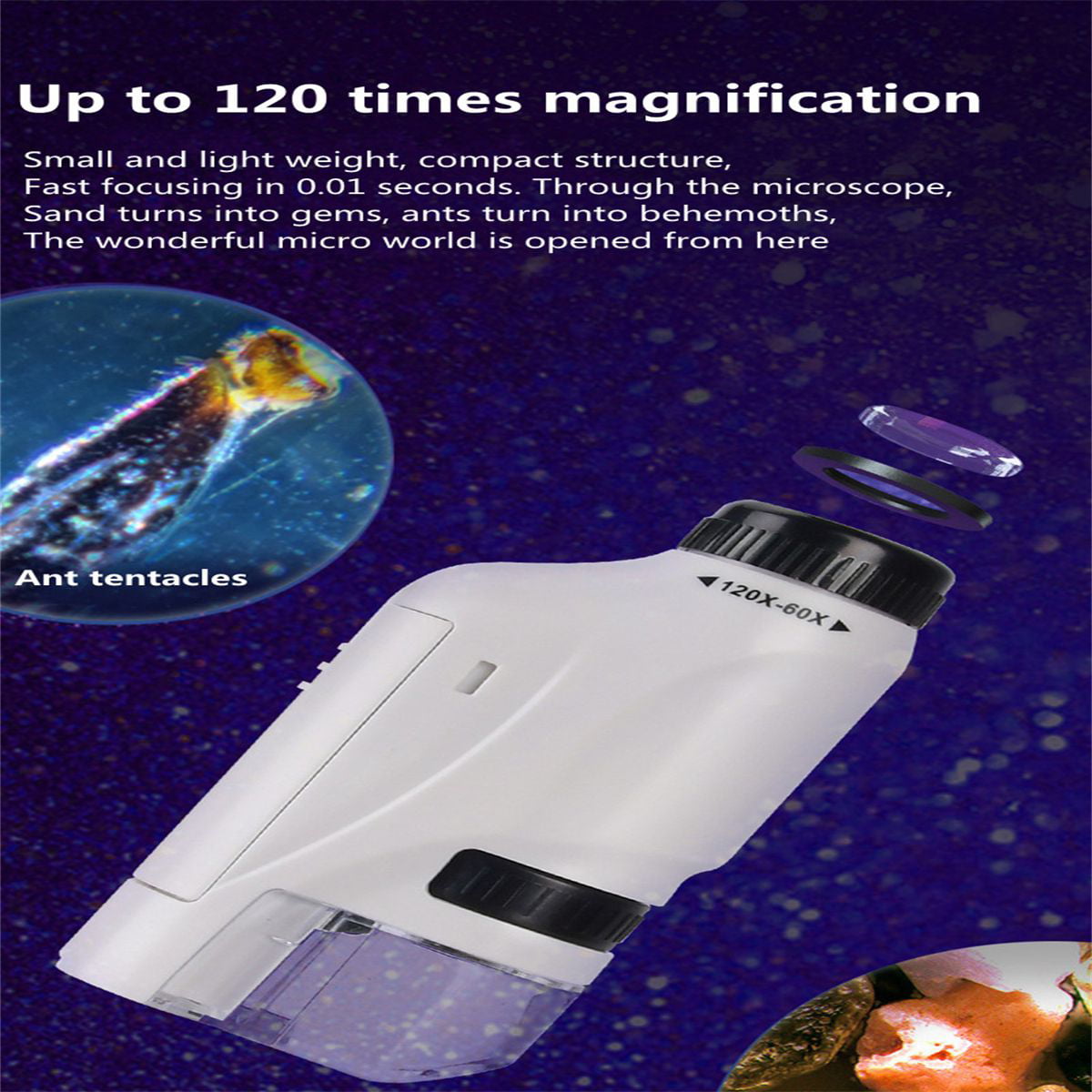 Kit de microscope portable Led Light 60x 120x Home School Sciences  biologiques Jouets éducatifs pour enfants Brinquedo Stem