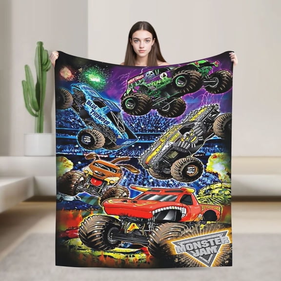 Soft Flannel Fleece Blanket Monster Truck Jam Comfort Plush Throw Home Decor for Bed Sofa 50"x40"