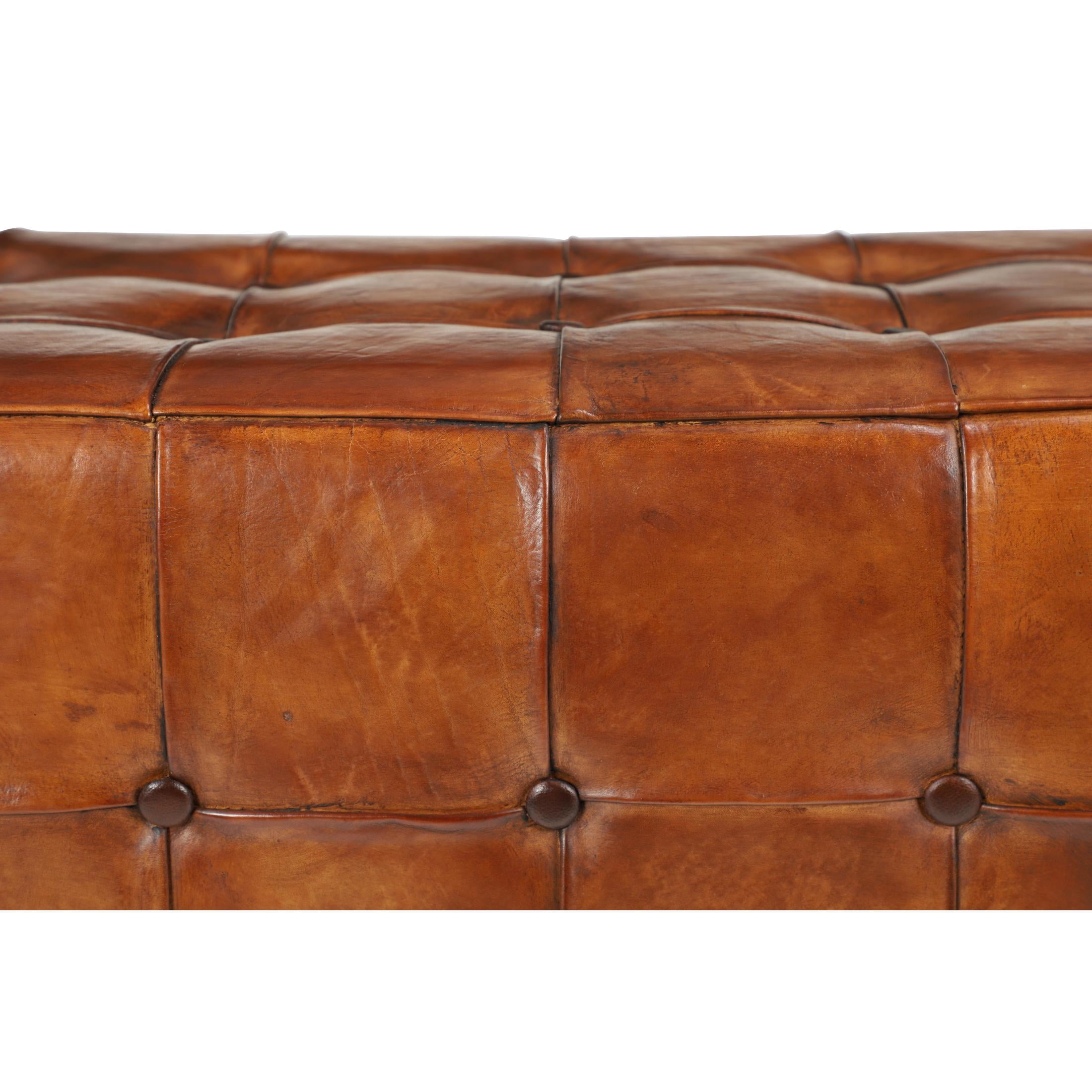 DecMode Leather Tufted Upholstered Bench with Block Feet, Brown