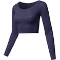 thumbnail image 2 of Women's Basic Solid Stretchable Scoop Neck Long Sleeve Crop Top, 2 of 2