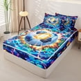 thumbnail image 2 of Castle Fairy Soccer Sport Zipper Twin Comforter Sets with Fitted Sheet and 2 Pillowcases, Futuristic Cubes Zipper Bedding Set, Blue Orange Black,4-Piece,Black Reversible, 2 of 6