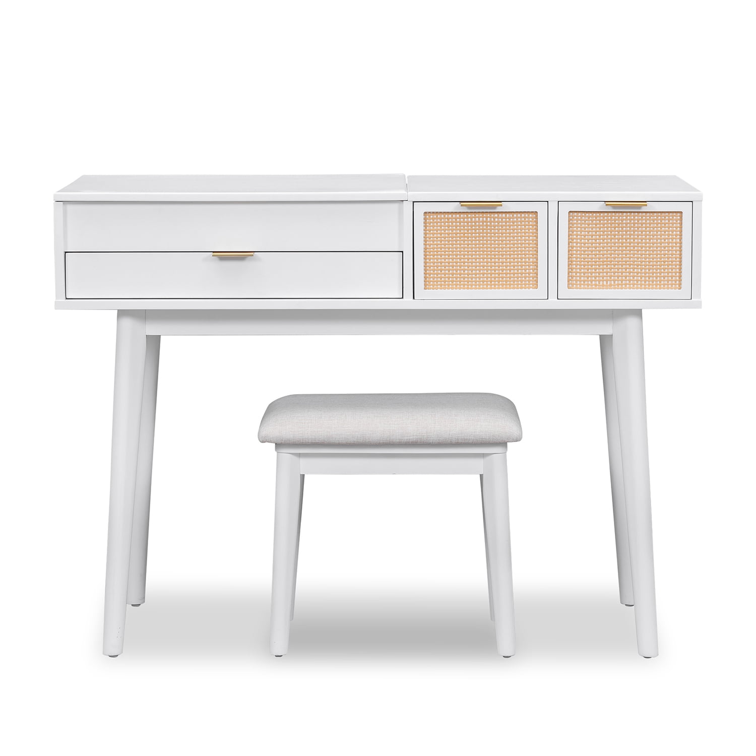 Kadyn 43.3" Classic Wood Makeup Vanity Set with Flip-top Mirror and Stool, Dressing Table with 3 Drawers, White