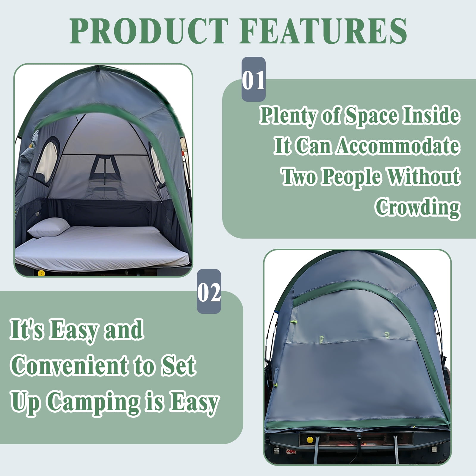 5.5-6.0 Ft Pickup Truck Bed Tent | 210D PU2000 Waterproof, 2-Person UV50+ All-Weather Camping Tent (Gray-Green)