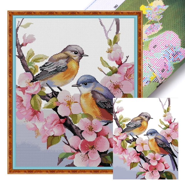 Hilo Algodón Ecológico Bordado Parcial Pájaros 14CT Arte Punto Cruz 43x51cm