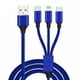 thumbnail image 1 of Cable de carga triple función con diseño textil en azul oscuro, ligero y portátil, ideal para dispositivos iOS y Android., 1 of 6