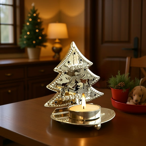 YHAICO Tray Christmas Candlestick Golden Iron Candlestick Ornaments Christmas Decoration Retros Candlestick Tray Decoration Supplies Suitable For Holiday Supplies