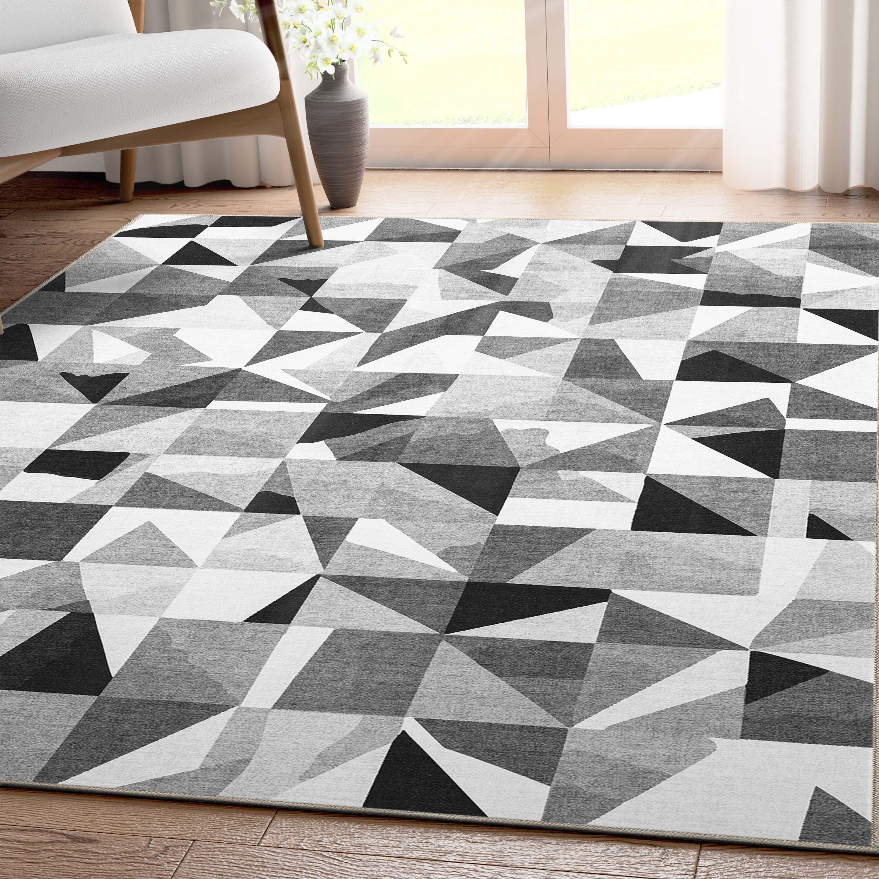 Well Woven Apollo Modern Tile Mid-Century Modern Black + White Flat Pile Easy to Clean 7'10" x 9'10" Area Rug for Living Room Dining Room Bedroom and Kitchen
