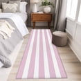 thumbnail image 4 of 2'x6' Rug Runners for Hallways Kitchen, Pink Stripe Non Slip Entryway Beside Floor Carpet Runner, Modern Simple Geometric White Striped Washable Laundry Room Bedroom Throw Rugs Mat for Family Pet, 4 of 8