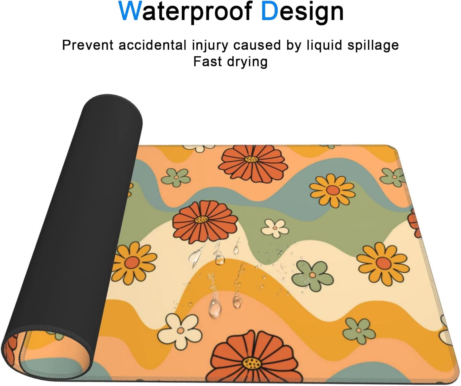 Desk Pad,70s Retro Floral Desk Mat Extended Large for Office Work & Game,Non-Slip Rubber Base and Stitched Edges,Suitable for Offices,Keyboards,Computers and Laptops 31.5" X 15.7"