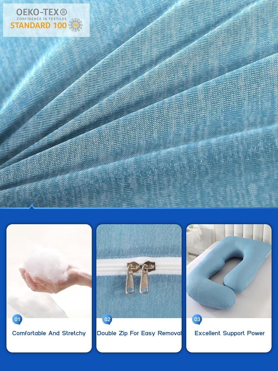 Pregnancy Pillow with Cooling Cover, Side J Type Full-Body Pillow for Back, Legs and Belly Support, Comfortable Slumber for Pregnant Women(Blue)